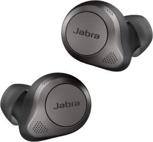 Auriculares Jabra Elite 85t con cancelación de ruido ajustable, sonido envolvente de alta fidelidad, diseño ergonómico semiin-ear, resistencia al agua IPX4, y compatibilidad con Alexa, Google Assistant y Siri para una experiencia de audio personalizada y control manos libres